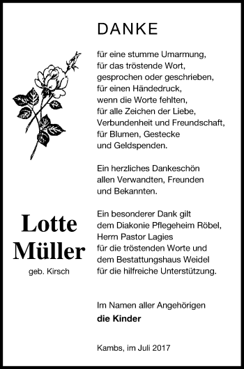 Traueranzeige von Lotte Müller von Müritz-Zeitung