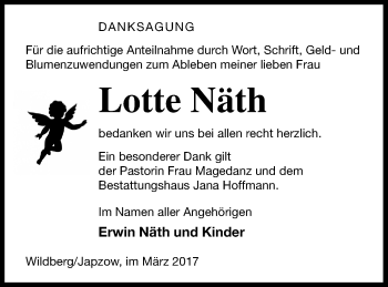 Traueranzeige von Lotte Näth von Neubrandenburger Zeitung