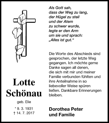 Traueranzeige von Lotte Schönau von Mecklenburger Schweiz