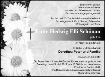 Traueranzeige von Lotte Hedwig Elli Schönau von Mecklenburger Schweiz