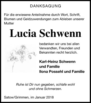 Traueranzeige von Lucia Schwenn von Müritz-Zeitung