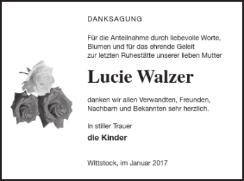 Traueranzeige von Lucie Walzer von Prenzlauer Zeitung