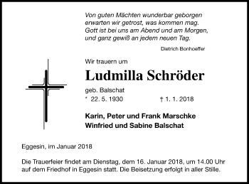 Traueranzeige von Ludmilla Schröder von Haff-Zeitung