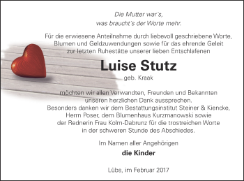 Traueranzeige von Luise Stutz von Haff-Zeitung