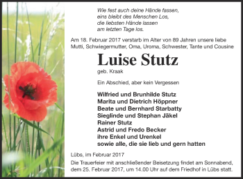 Traueranzeige von Luise Stutz von Haff-Zeitung