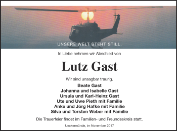 Traueranzeige von Lutz Gast von Haff-Zeitung