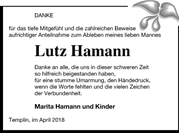 Traueranzeige von Lutz Hamann von Templiner Zeitung