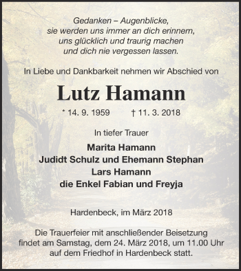 Traueranzeige von Lutz Hamann von Templiner Zeitung