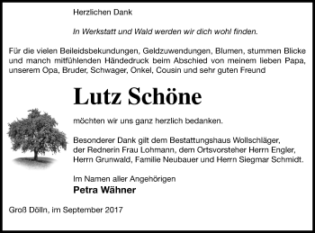 Traueranzeige von Lutz Schöne von Templiner Zeitung