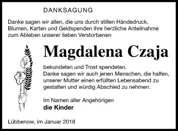 Traueranzeige von Magdalena Czaja von Prenzlauer Zeitung