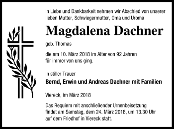 Traueranzeige von Magdalena Dachner von Pasewalker Zeitung