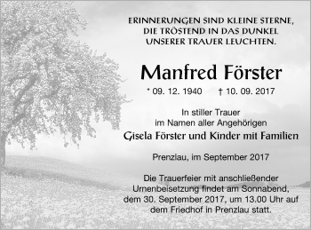 Traueranzeige von Manfred Förster von Prenzlauer Zeitung