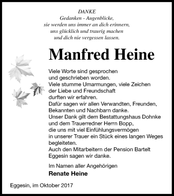 Traueranzeige von Manfred Heine von Haff-Zeitung