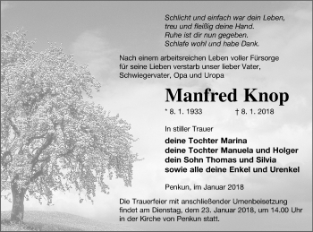 Traueranzeige von Manfred Knop von Pasewalker Zeitung