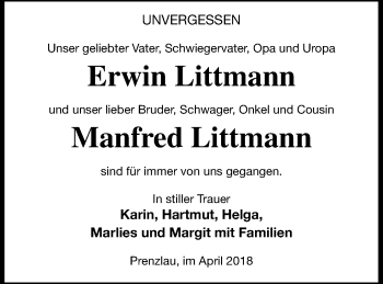 Traueranzeige von Manfred Littmann von Prenzlauer Zeitung