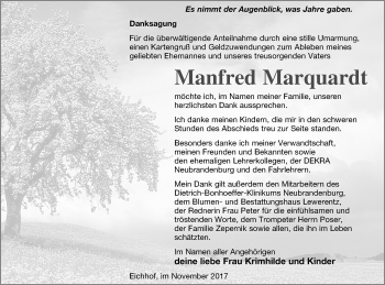 Traueranzeige von Manfred Marquardt von Haff-Zeitung