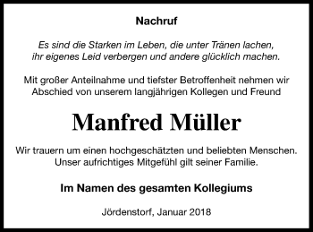 Traueranzeige von Manfred Müller von Mecklenburger Schweiz