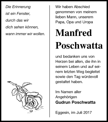 Traueranzeige von Manfred Poschwatta von Haff-Zeitung