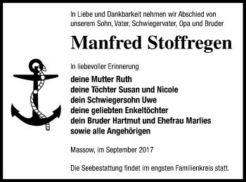 Traueranzeige von Manfred Stoffregen von Müritz-Zeitung