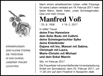 Traueranzeige von Manfred Voß von Müritz-Zeitung