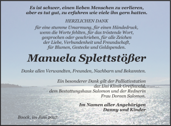 Traueranzeige von Manuela Splettstößer von Pasewalker Zeitung