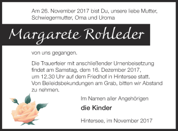 Traueranzeige von Margarete Rohleder von Haff-Zeitung