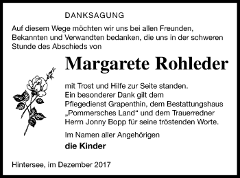 Traueranzeige von Margarete Rohleder von Haff-Zeitung