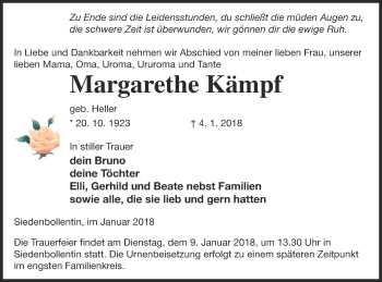 Traueranzeige von Margarethe Kämpf von Neubrandenburger Zeitung