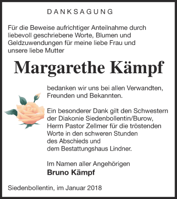 Traueranzeige von Margarethe Kämpf von Neubrandenburger Zeitung