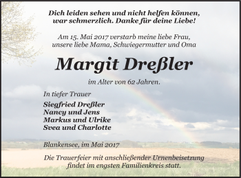 Traueranzeige von Margit Dreßler von Pasewalker Zeitung