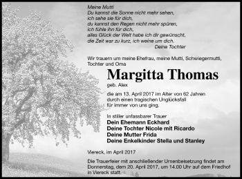 Traueranzeige von Margitta Thomas von Pasewalker Zeitung