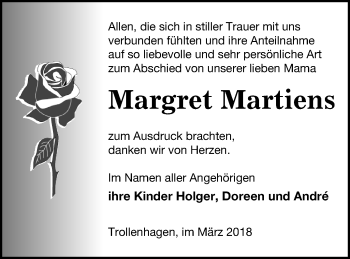 Traueranzeige von Margret Martiens von Neubrandenburger Zeitung