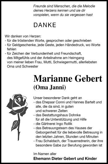 Traueranzeige von Marianne Gebert von Haff-Zeitung