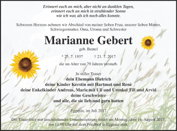 Traueranzeige von Marianne Gebert von Haff-Zeitung