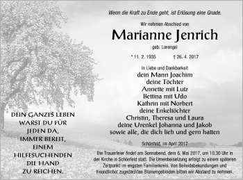 Traueranzeige von Marianne Jenrich von Prenzlauer Zeitung