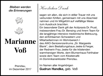 Traueranzeige von Marianne Voß von Prenzlauer Zeitung