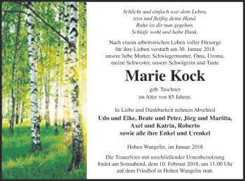 Traueranzeige von Marie Kock von Müritz-Zeitung