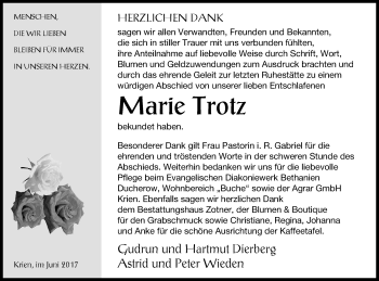 Traueranzeige von Marie Trotz von Vorpommern Kurier