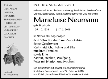 Traueranzeige von Marieluise Neumann von Templiner Zeitung