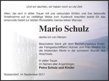 Traueranzeige von Mario Schulz von Demminer Zeitung