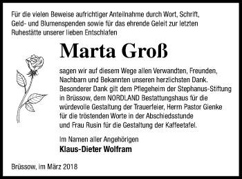 Traueranzeige von Marta Groß von Prenzlauer Zeitung