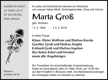 Traueranzeige von Marta Groß von Prenzlauer Zeitung