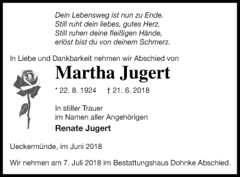 Traueranzeige von Martha Jugert von Haff-Zeitung