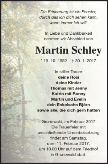 Traueranzeige von Martin Schley von Templiner Zeitung