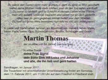 Traueranzeige von Martin Thomas von Neubrandenburger Zeitung