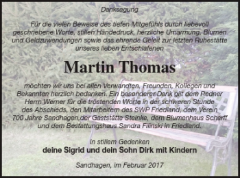 Traueranzeige von Martin Thomas von Neubrandenburger Zeitung