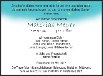 Traueranzeige von Matthias Meyer von Strelitzer Zeitung