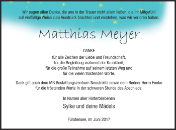 Traueranzeige von Matthias Meyer von Strelitzer Zeitung