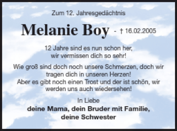Traueranzeige von Melanie Boy von Mecklenburger Schweiz
