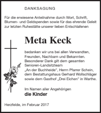 Traueranzeige von Meta Keck von Templiner Zeitung